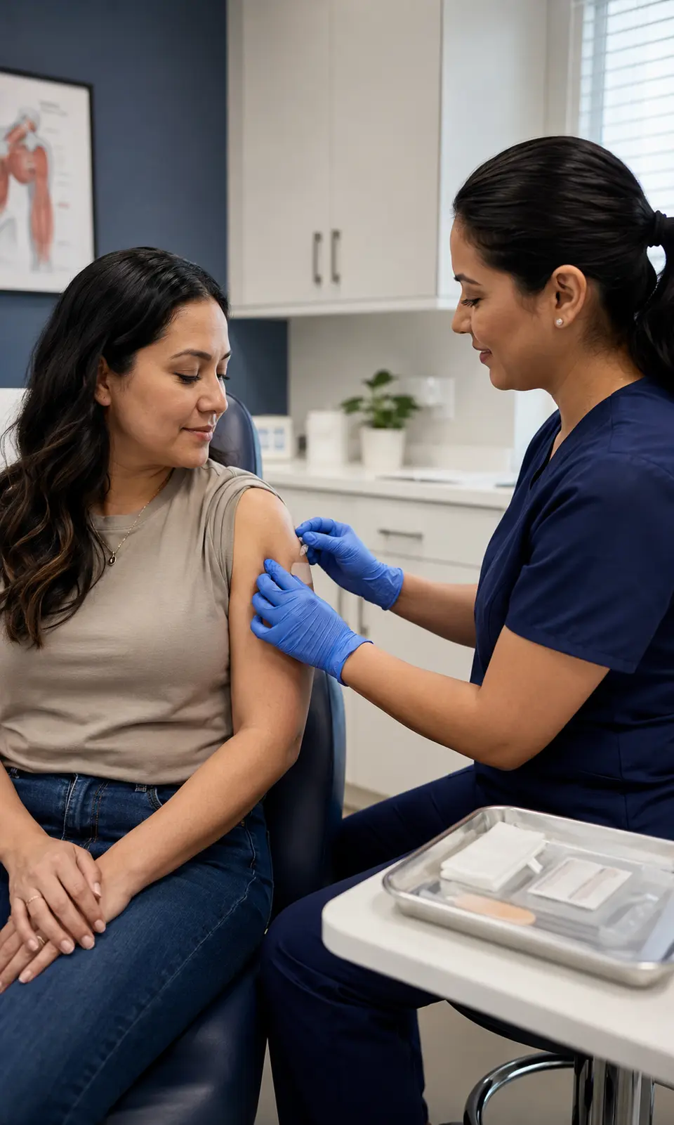Clinician administers an upper-arm injection