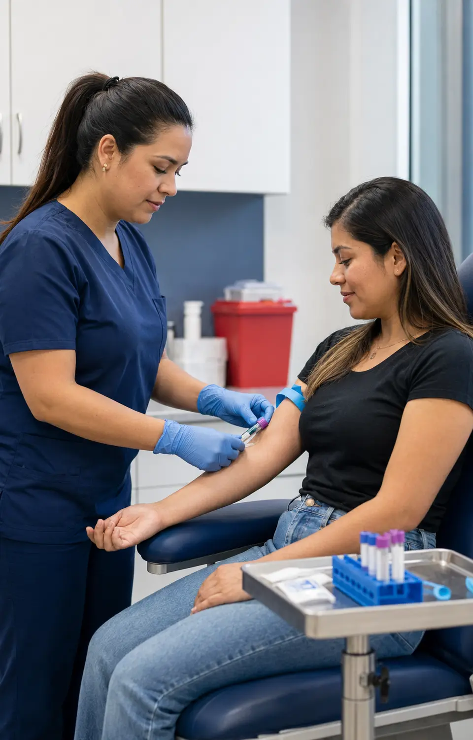 Clinician performs a routine blood sample collection